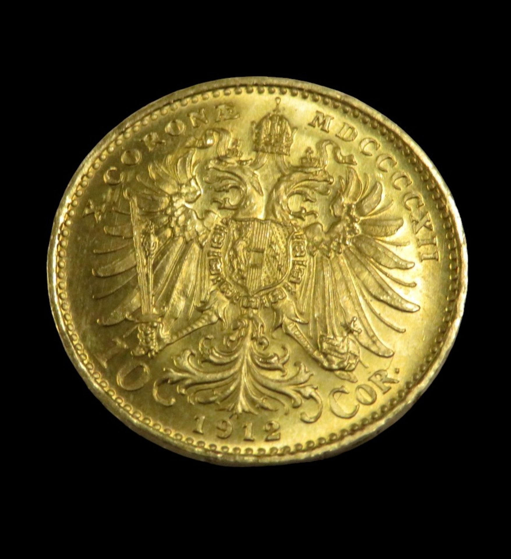 Goldmünze, Österreich, 10 Kronen, Franz Joseph I, 1912, Gold 900/000, 3,3 g, d 1,9 cm. - Bild 2 aus 2
