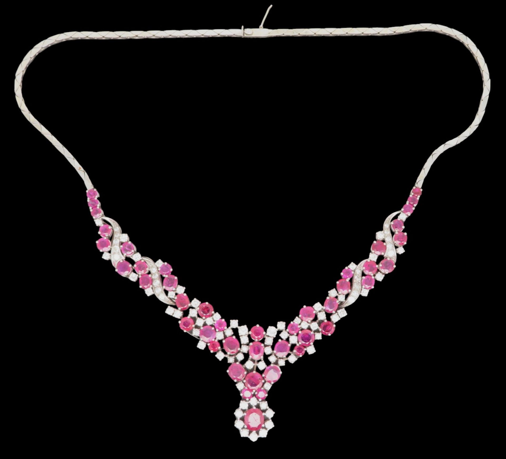 Atemberaubendes Rubin-Brillant-Collier, 44 facettierte Rubine, zus.ca. 20 ct, 88 Brillanten, zus.ca - Bild 2 aus 3