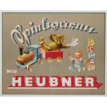 Werbeplakat, 1940/50er Jahre, "Spielwaren Toni Heubner", farbige Chromlithografie, 20 x 24,5 cm, R.