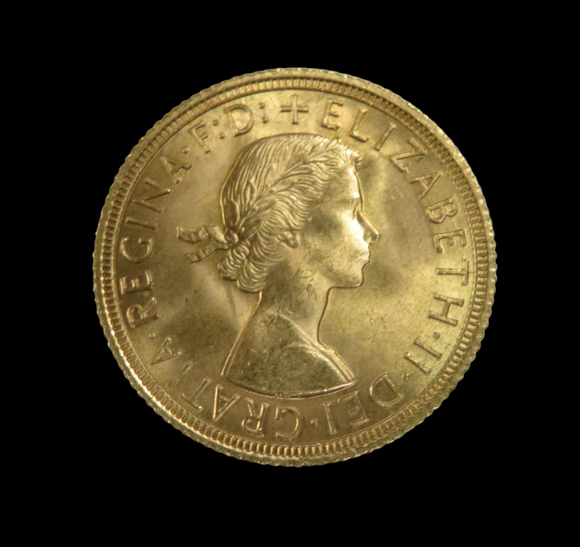 Goldmünze, 1 Pfund, Sovereign, Elizabeth II, 1958, Gold 916/000, 7,99 g, d 2,2 cm.
