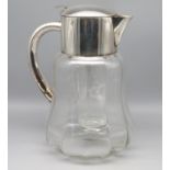 Saftkanne, sog. "Kalte Ente", farbloses Glas, versilberte Montur, Kühlglas vorhanden, h 28 cm, d 22