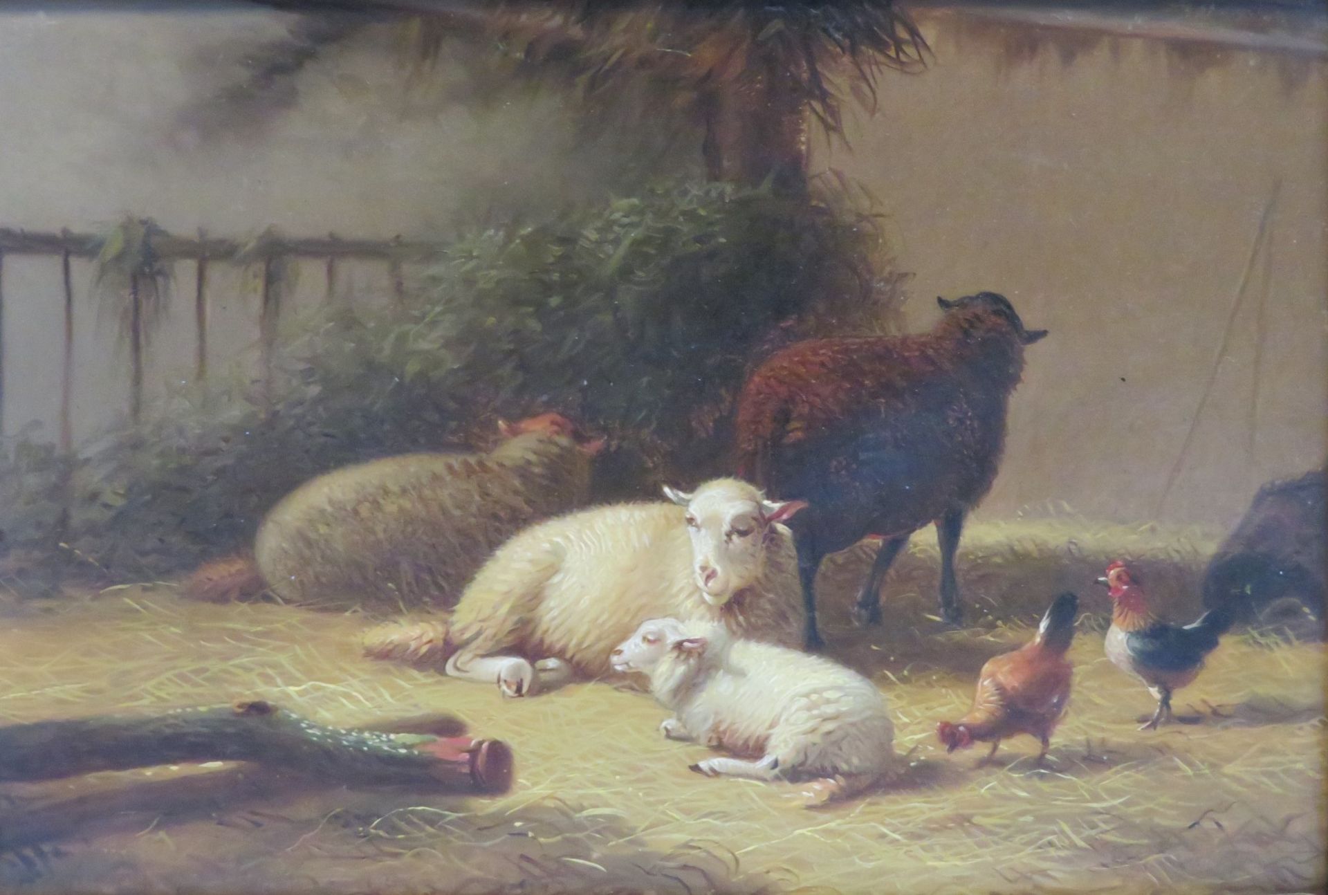 Niederlande in der Art Eugène Verboeckhovens (1798/99 - 1881), um 1900, "Schafe und Federvieh am Ho