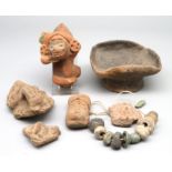 7 teiliges Konvolut antiker Ausgrabungen, Präkolumbianisch, ca. d 8 cm.