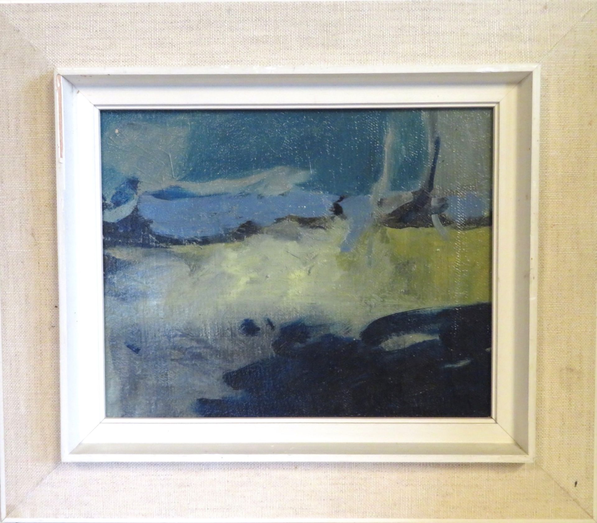 Unbekannt, 1. Hälfte 20. Jahrhundert, "Moderne Komposition in Blautönen", Öl/Leinwand, 31 x 25 cm,  - Bild 2 aus 2