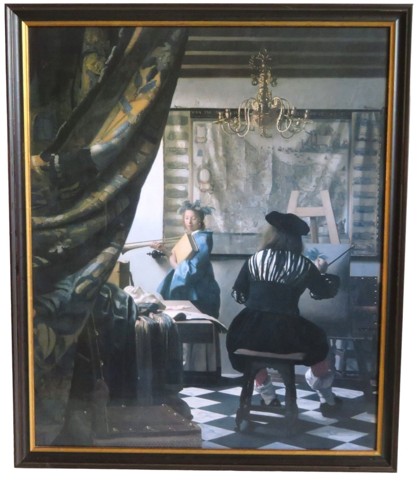 2 diverse Kunstdrucke im Rahmen, Jan Vermeers "Die Malkunst" und "Liegender Tiger", R. [72 x 60/30  - Bild 2 aus 2