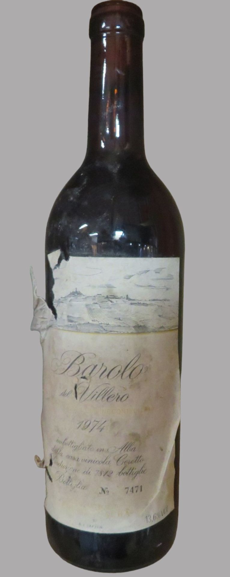 Flasche Rotwein, Barolo del Villero, 1974.
