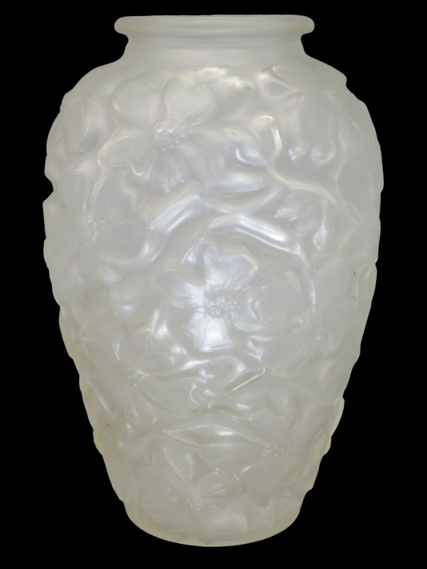 Elegante Art Nouveau Vase, um 1900/10, ovoide Form, opakes Glas mit umlaufender Blüten-Reliefstrukt - Image 2 of 2