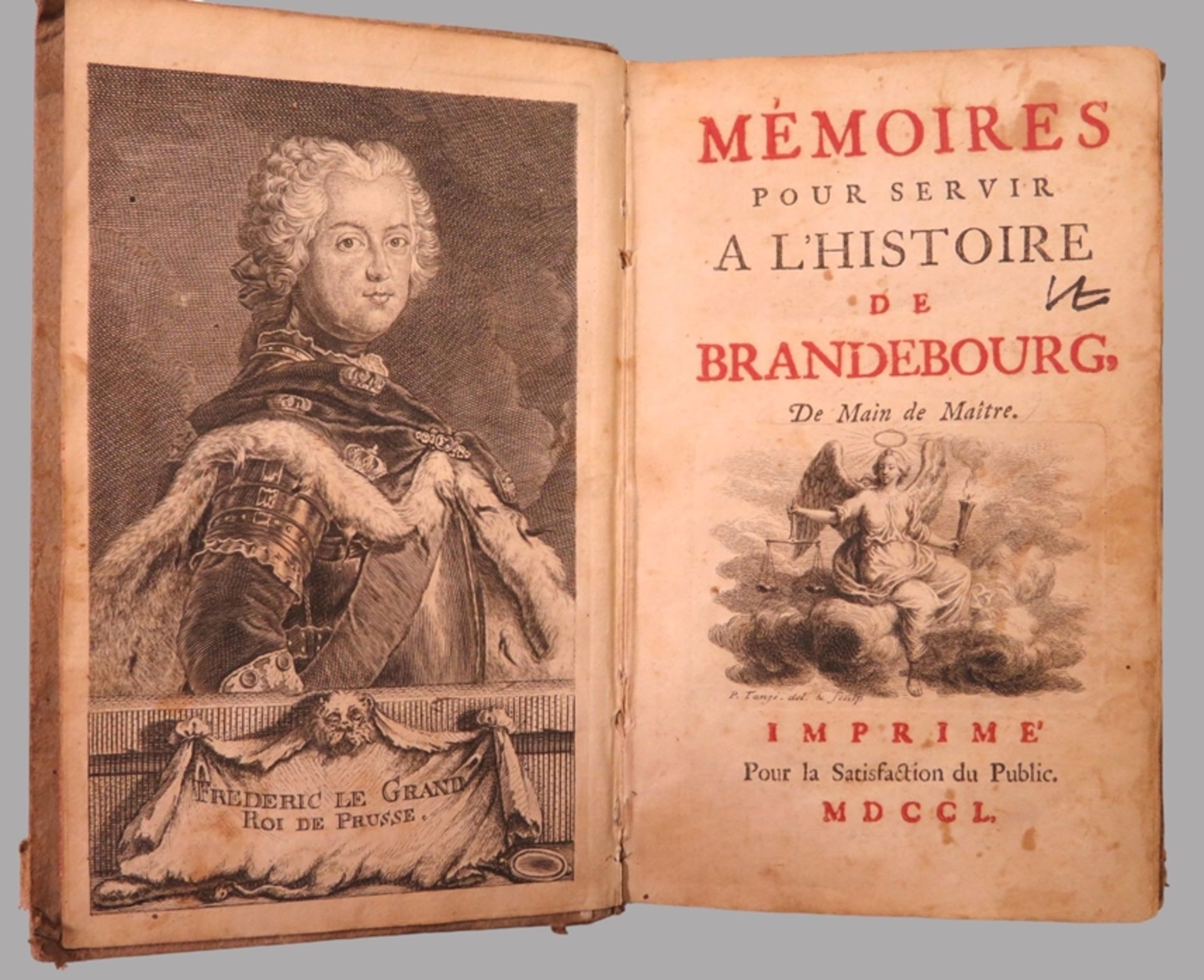 Bd., Friedrich II.: Mémoires pour servir a L'histoire de Brandebourg. 1750, Frontispiz.