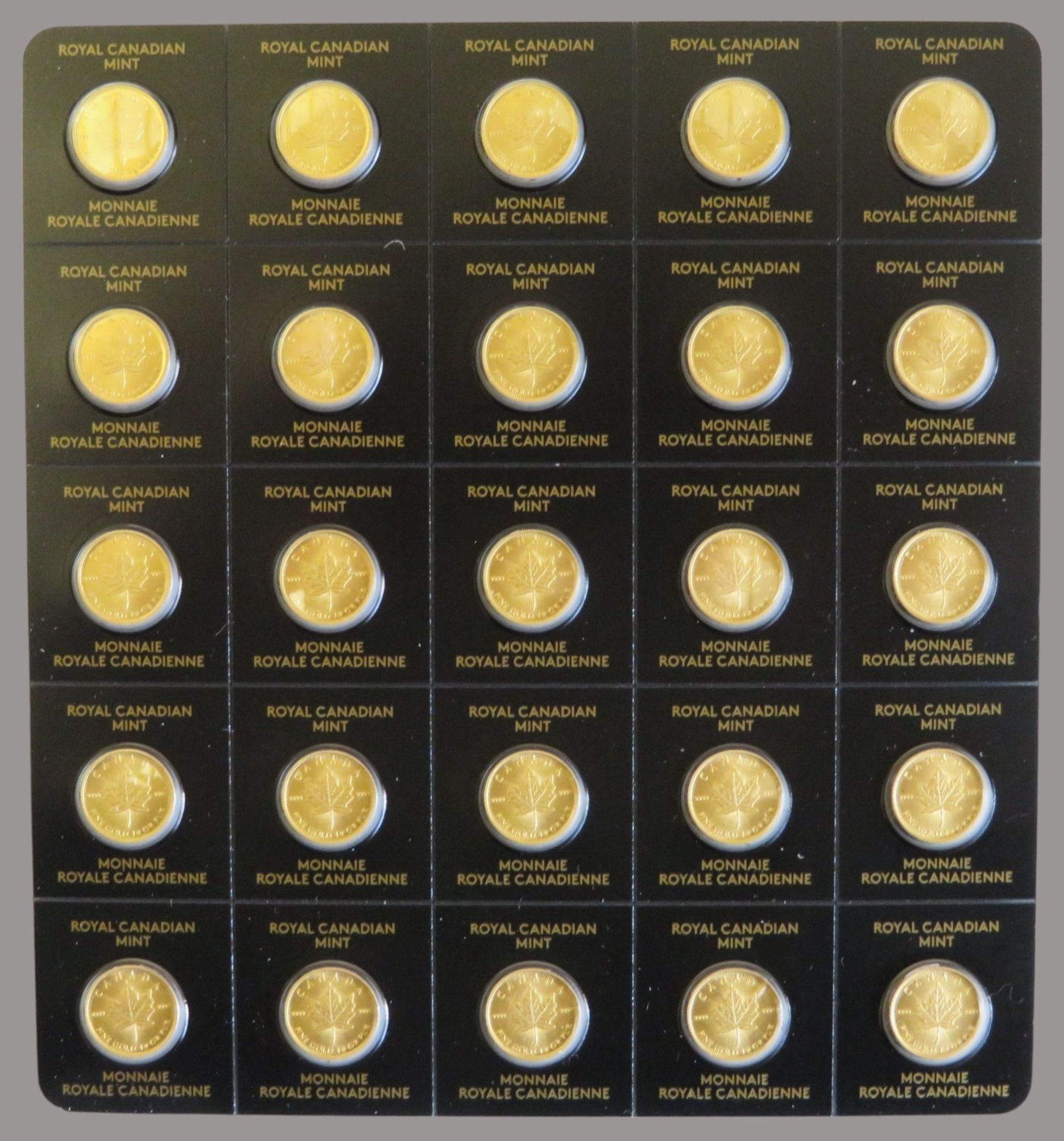 25 x 1 g-Münzen, Kanada, Maple Leaf, 2022, Gold 999,9/000, zus. 25 g, original verschweißt, d 0,8 c - Bild 2 aus 2