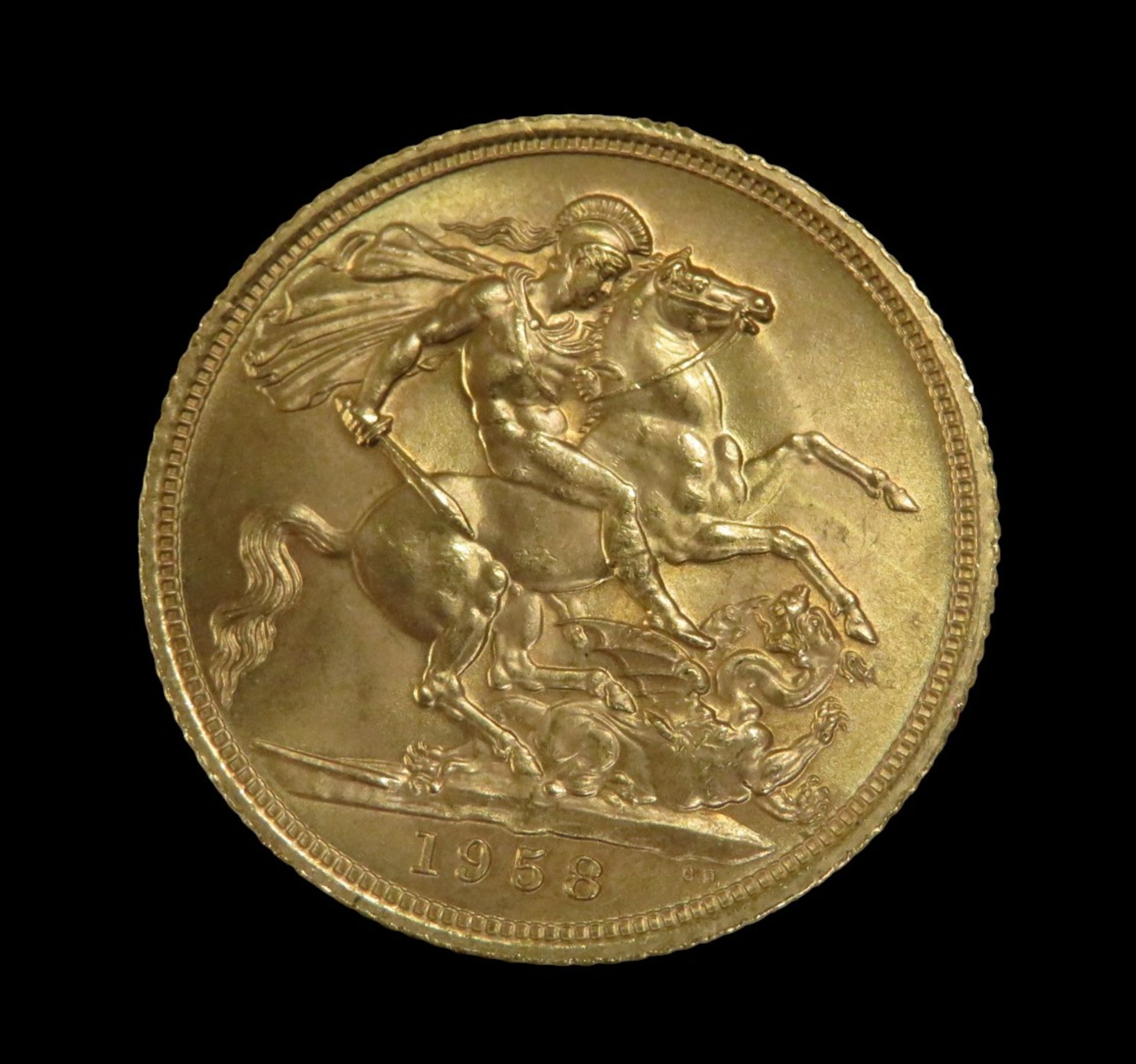 Goldmünze, 1 Pfund, Sovereign, Elizabeth II, 1958, Gold 916/000, 7,99 g, d 2,2 cm. - Image 2 of 2