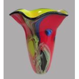 Vase, Italien, dickwandiges, farbiges Glas mit polychromen Einschmelzungen, h 34 cm,d  25 cm.