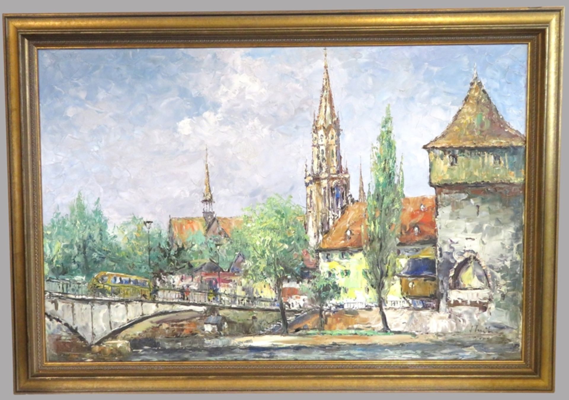 Kühn, J., 1. Hälfte 20. Jahrhundert, "Konstanzer Rheinbrücke mit Pulverturm und Blick auf das Münst - Image 3 of 3