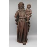 Heiliger Joseph mit Jesuskind, Mitteldeutsch, um 1800, Eiche geschnitzt, best., h 46,5 cm, d 20 cm.