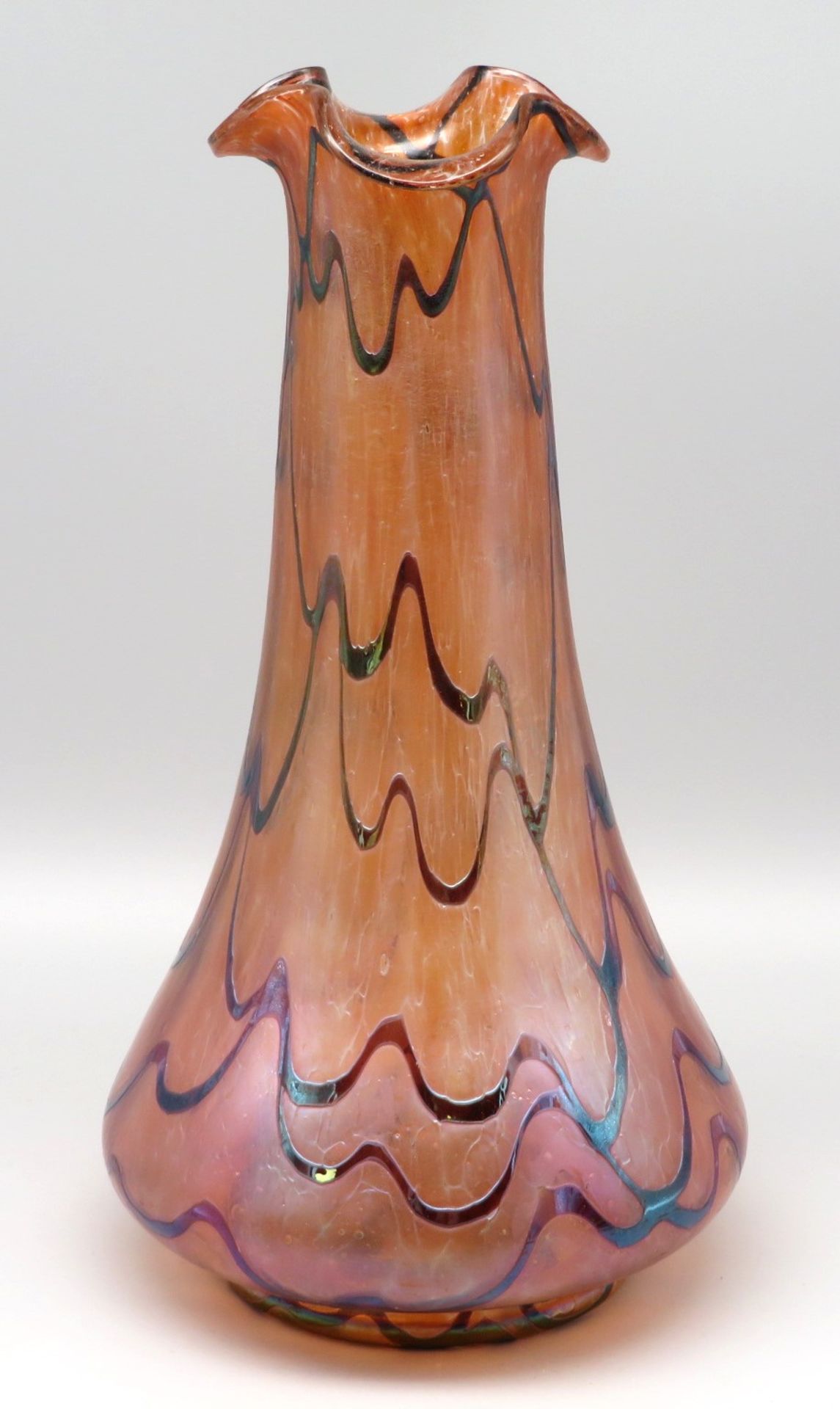 Jugendstil Vase, wohl Wilhelm Kralik Sohn/Eleonorenhain, um 1900, farbloses Glas mit fast vollfläch