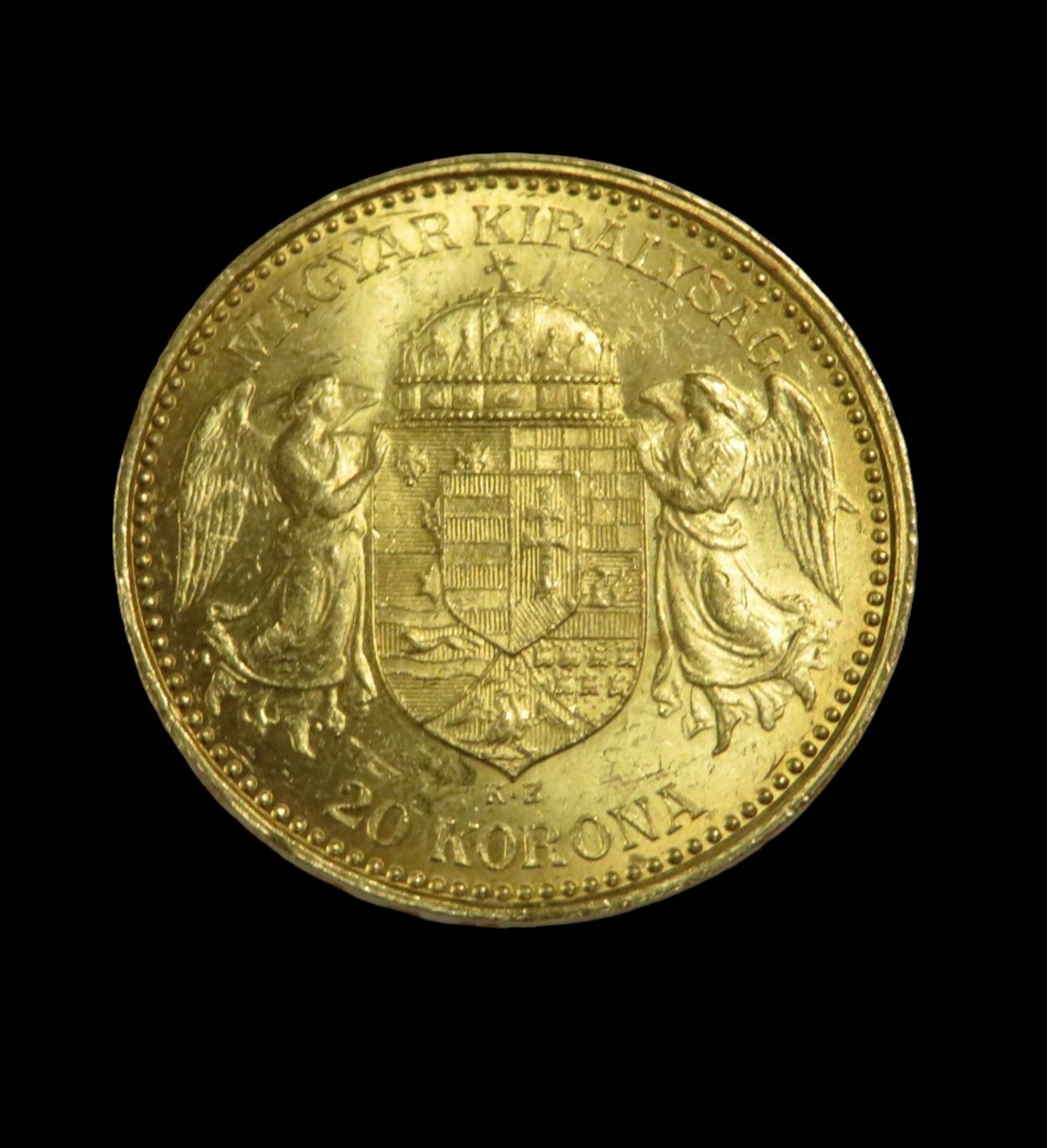 Goldmünze, Ungarn, 20 Korona, 1892, Gold 900/000, 7,0 g, d 1,95 cm. - Bild 2 aus 2