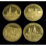 4 diverse Gold-Gedenkmünzen, "Konstanz", "Meersburg", "Überlingen" und "Ulm", Gold 986/000, zus. 16