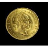 Goldmünze, Österreich, 4 Florin/Goldgulden, Franz Joseph I, 1892, Gold 900/000, 3,23 g, d 1,9 cm.