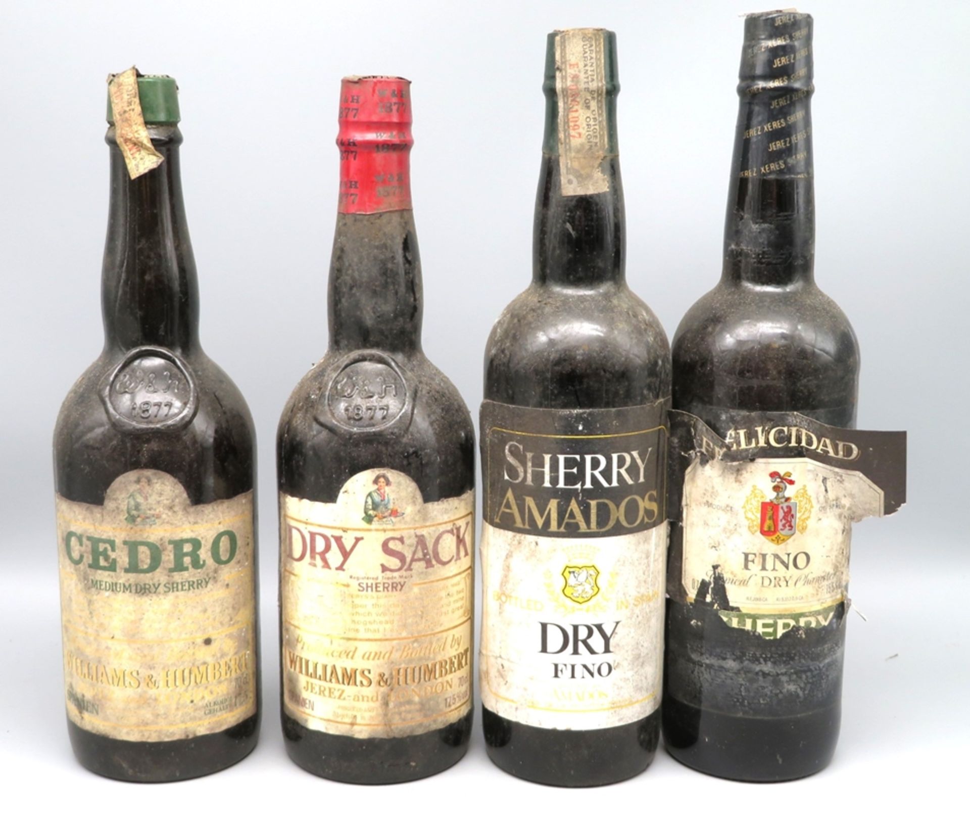 7 diverse Flaschen Sherry namhafter Marken, u.a. Portugal und Spanen, um 1980, u.a. Sandeman, Felic