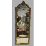 Pfeilerspiegel, 1. Hälfte 19. Jahrhundert, Original-Spiegelglas, Stuck/Holz vergoldet, 102 x 36 x 6