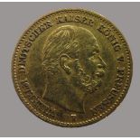Seltene Goldmünze, 5 Mark, Wilhelm I. König von Preussen, 1877B, Gold 900/000, 1,99 g, Erhaltungszu