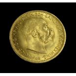 Goldmünze, Österreich, 10 Kronen, Franz Joseph I, 1912, Gold 900/000, 3,3 g, d 1,9 cm.