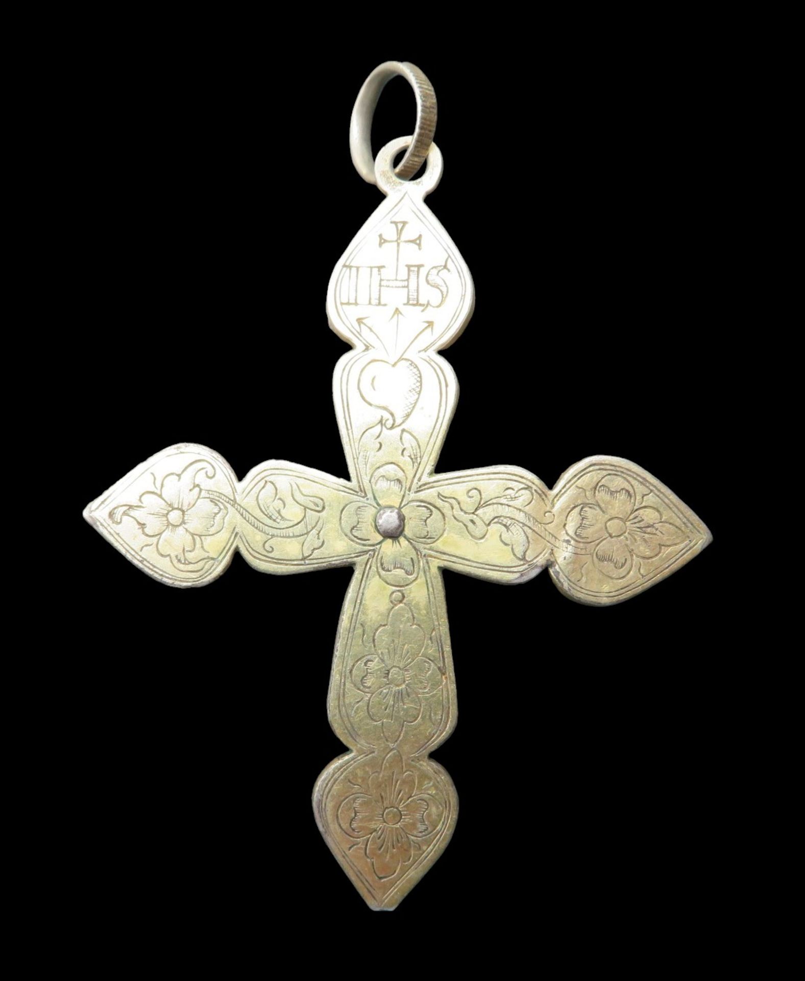 Historischer Kreuz-Anhänger, um 1800, besetzt mit 8 Malachiten, Silber vergoldet, 7,2 x 5,2 cm. - Image 2 of 2