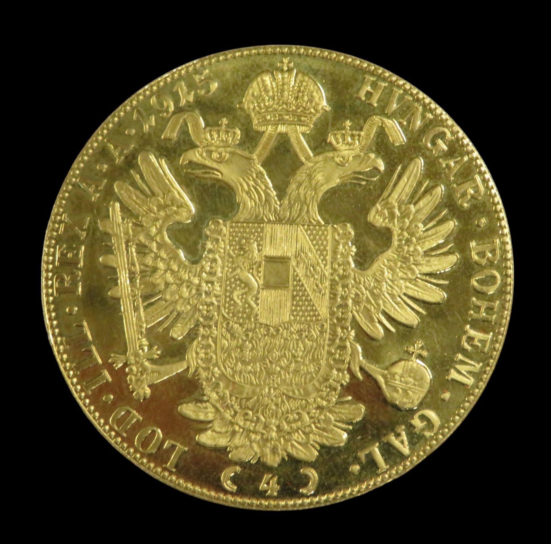 Goldmünze, 4 Dukaten, Österreich, Franz Joseph I, 1915, Gold 986/000, 13,96 g, d 3,95 cm. - Bild 2 aus 2