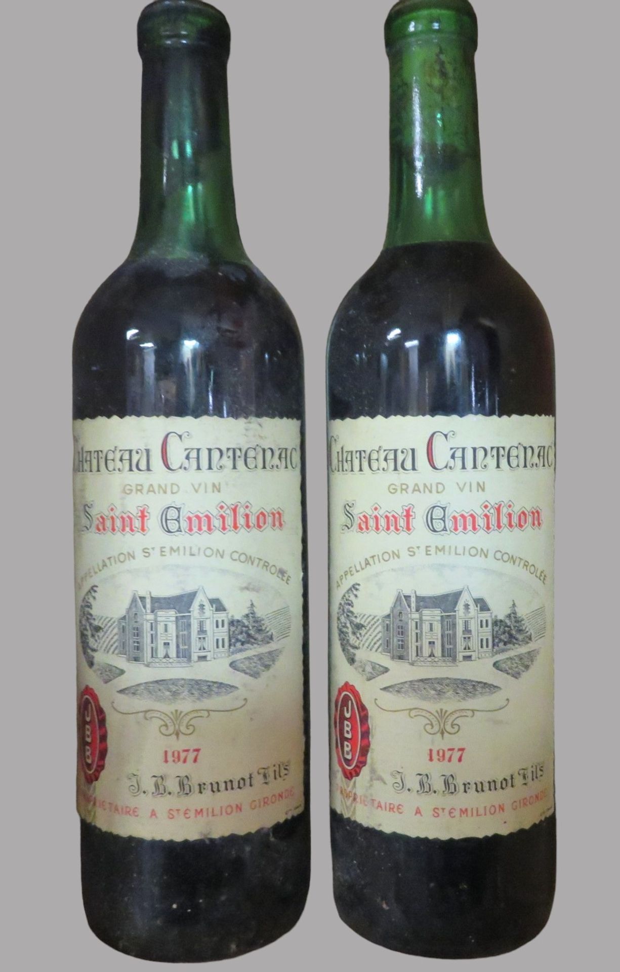 2 Flaschen Rotwein, Château Carterac St. Emilion, Grand Vin Brunot et Fils, 1977.