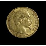 Goldmünze, 20 Francs, Napoleon III, 1859, Gold 900/000, 6,4 g, d 2,1 cm.