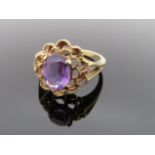 Zierlicher Damenring, facettierter Amethyst, Ovalschliff, Gelbgold 585/000, punziert, 2,7 g, durchb