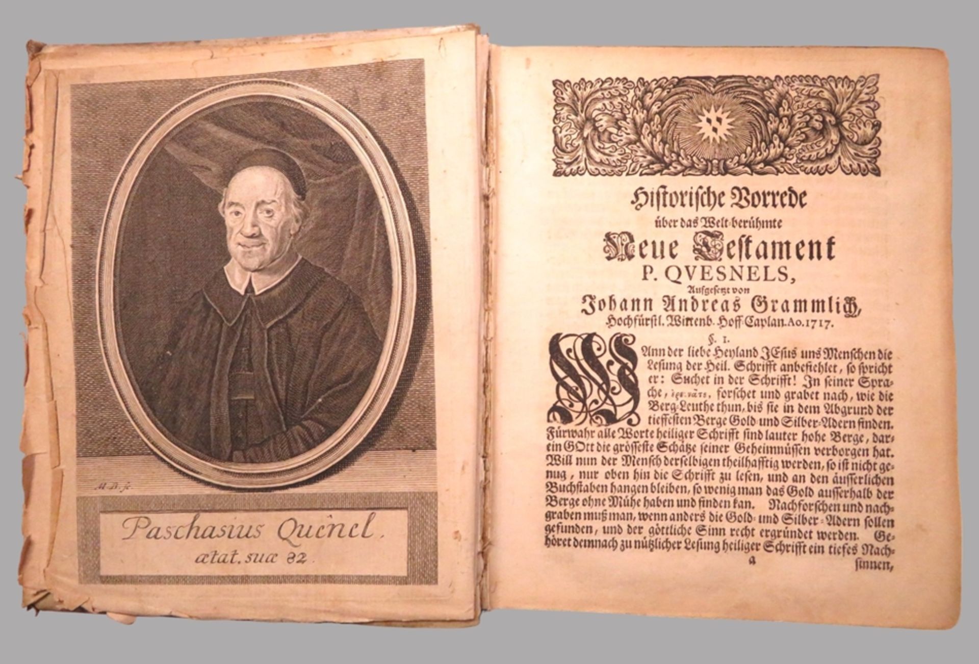Bd., Neues Testament bei Moritz Georg Weidmann, anno 1718, Schweinsledereinband, 22 x 19,5 x 10 cm. - Image 3 of 3