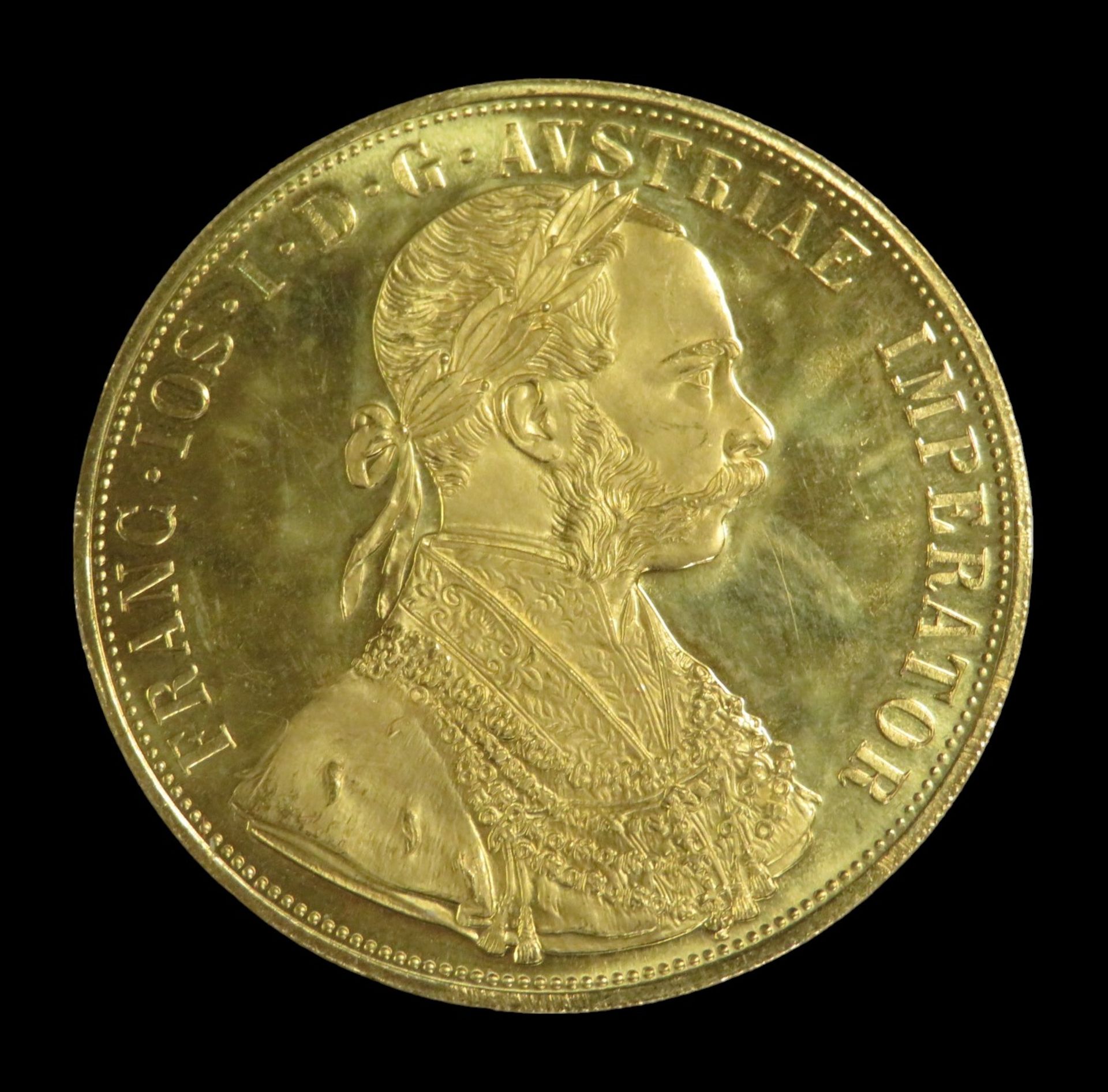 Goldmünze, 4 Dukaten, Österreich, Franz Joseph I, 1915, Gold 986/000, 13,96 g, d 3,95 cm.