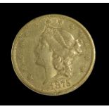 Goldmünze, USA, Liberty Head, 20 Dollars, 1875, Gold 900/000, 33,3 g, d 3,4 cm.