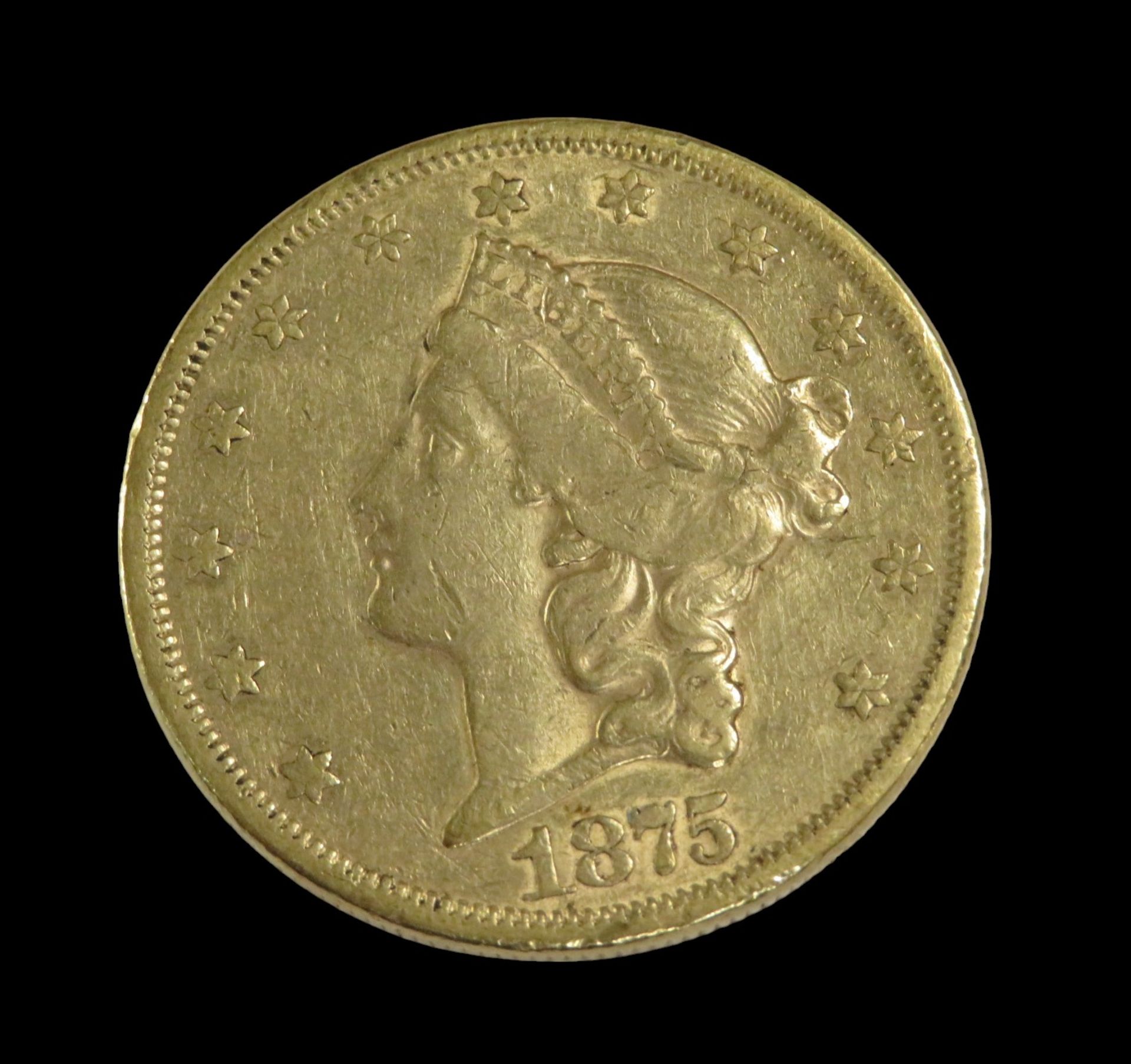 Goldmünze, USA, Liberty Head, 20 Dollars, 1875, Gold 900/000, 33,3 g, d 3,4 cm.