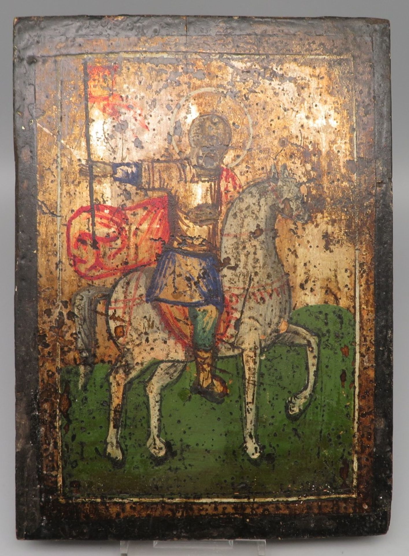 Ikone, Griechenland, 19. Jahrhundert, "Heiliger zu Pferd", Öl/Holz, 21,2 x 15,3 x 1,9 cm.