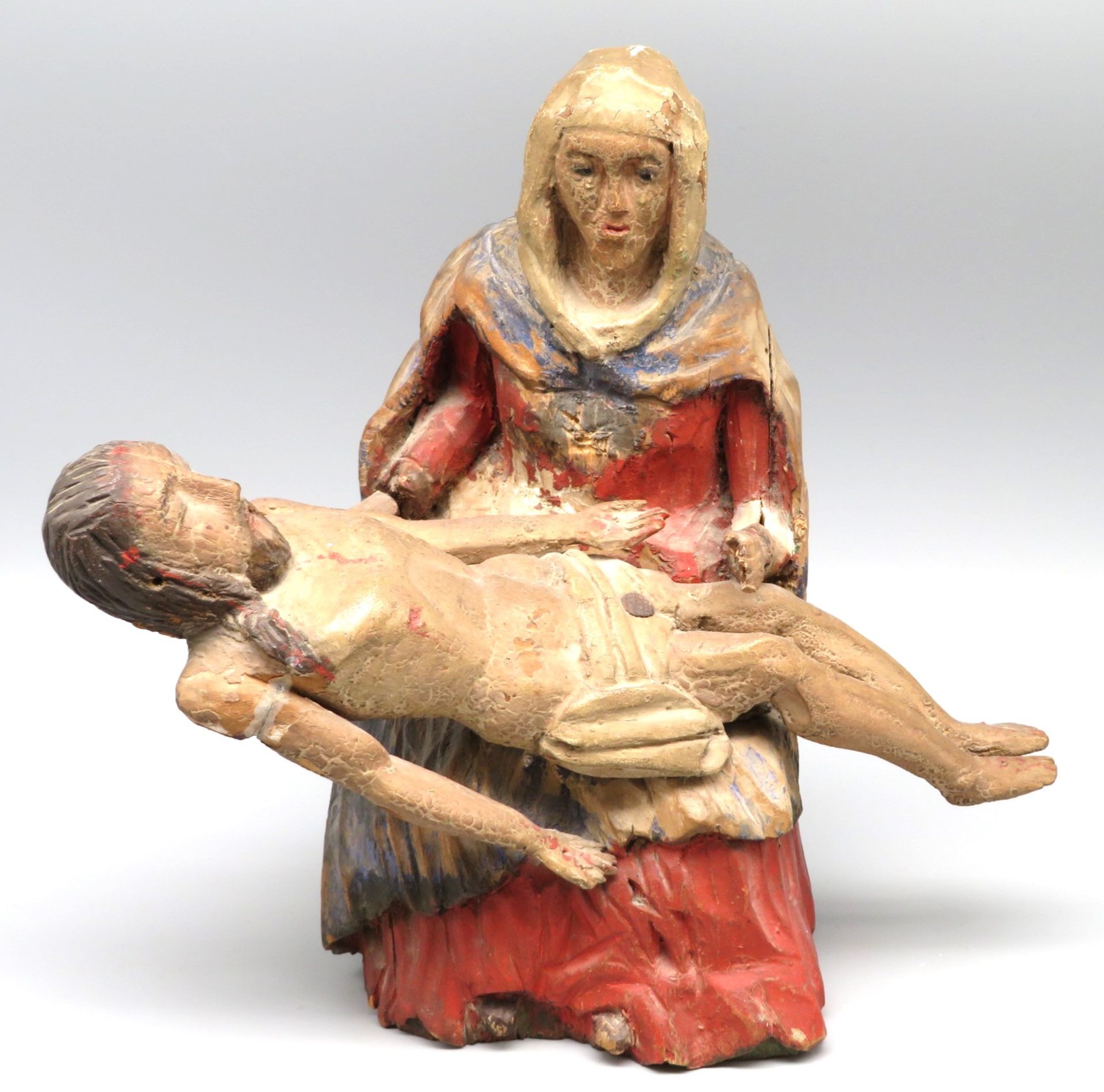 Pietà/Marienklage, Südeuropa, 18./19. Jahrhundert, Holz geschnitzt, farbig gefasst, besch., 22 x 22