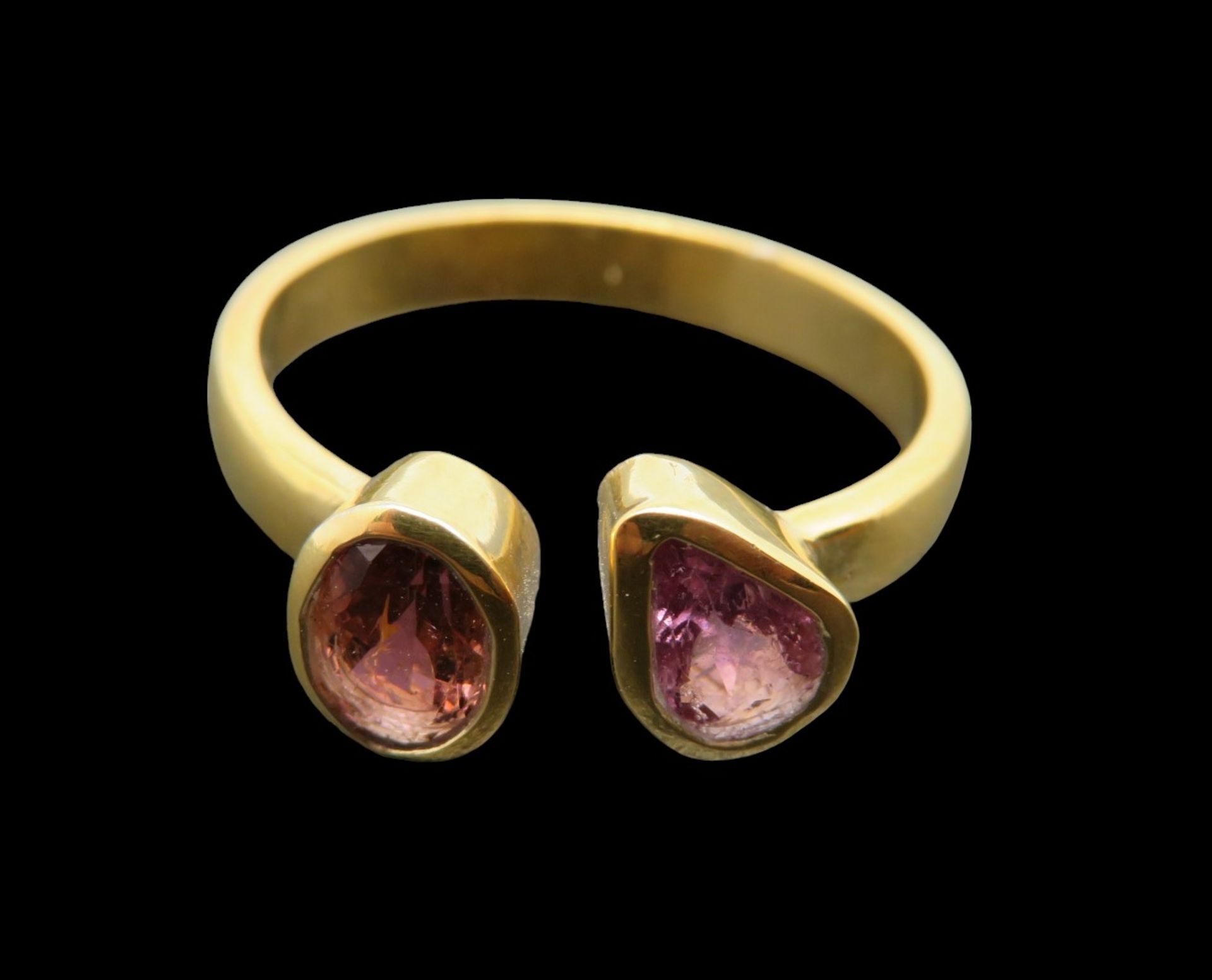 Nostalgischer Toi-et-Moi-Ring, 2 facettierte, rosafarbene Turmaline, Oval- und Tropfenschliff, Silb