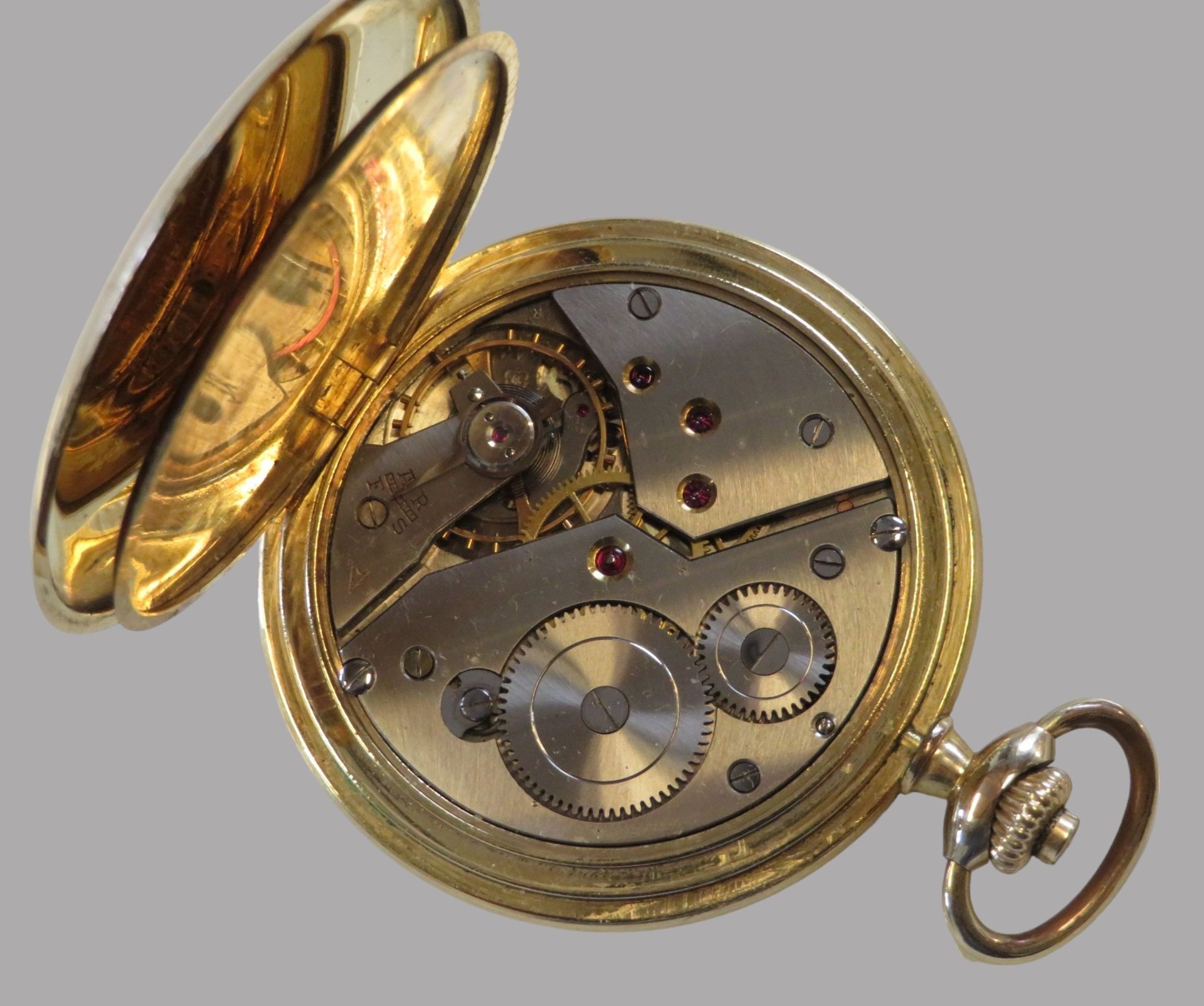 Taschenuhr, Stowa, 1. Hälfte 20. Jahrhundert, Gehäuse 40 Micron vergoldet, mit Widmung, Kronenaufzu - Bild 4 aus 4