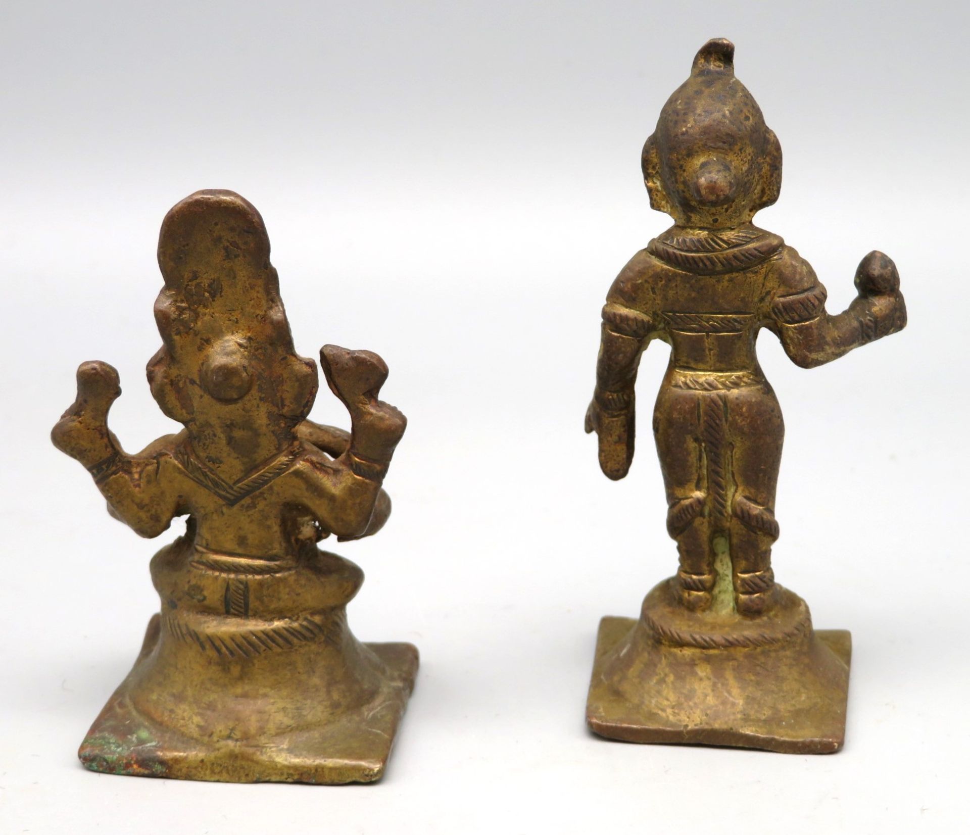 2 Bronzefiguren, Elefantengott Ganesha und stehende Heilige, Indien, 19. Jahrhundert, Bronze, h 8/9 - Image 2 of 2