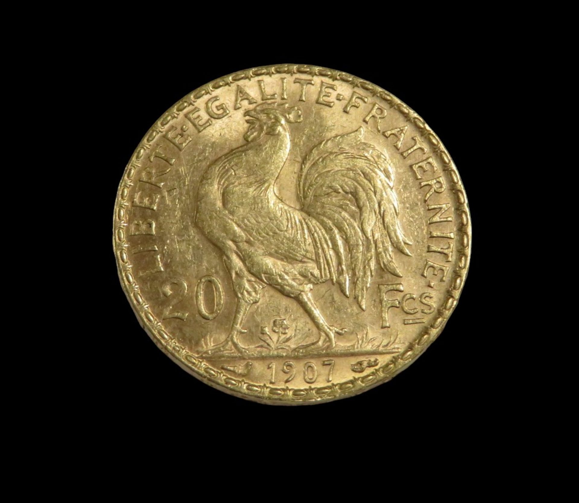 Goldmünze, 20 Francs, Marianne, 1907, Gold 900/000, 6,4 g, d 2,1 cm. - Image 2 of 2