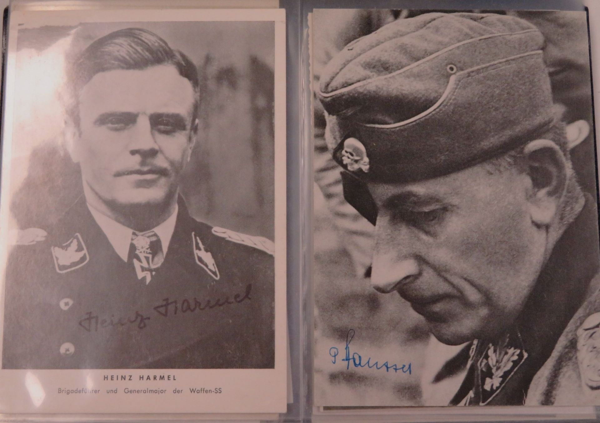 13 Autographen diverser SS-Größen u.a. Ritterkreuzträger, Heinz Harmel (Originalsignatur), Paul Hau