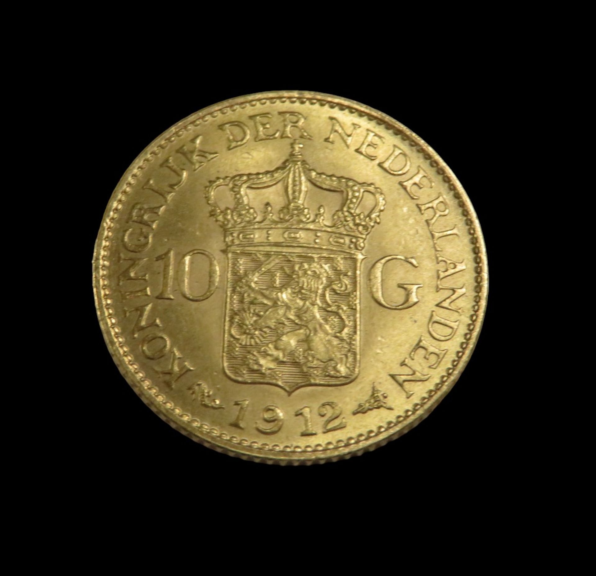 Goldmünze, Niederlande, 10 Gulden, Wilhelmina, 1912, Gold 900/000, 6,7 g, d 2,1 cm. - Bild 2 aus 2