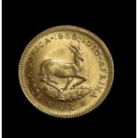 Goldmünze, 1 Rand, Südafrika, 1968, 916,6/000, 4 g, d 1,9 cm.