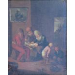 Niederlande, 17/18. Jahrhundert, "Mutter in der Stube beim Windelwechsel", 40 x 32 cm, R. [59 x 52 