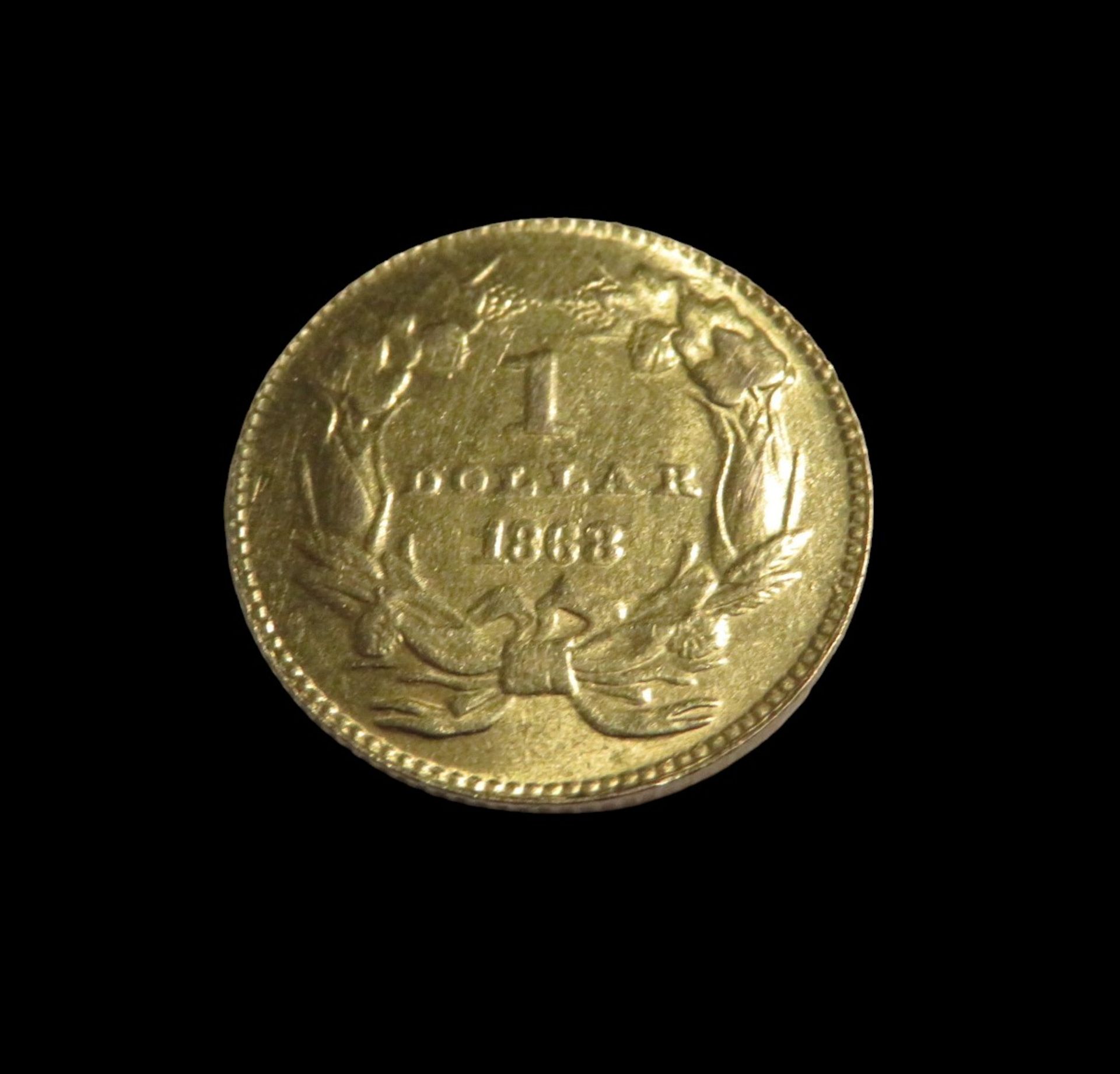 Goldmünze, USA, 1 Dollar, Indian Princess Head, 1868, Gold 900/000, 1,7 g, d 1,5 cm. - Image 2 of 2