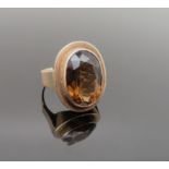 Vintage Ring mit facettiertem Rauchquarz, 1960/70er Jahre, rötliches Gold 333/000, punziert, 7,58 g