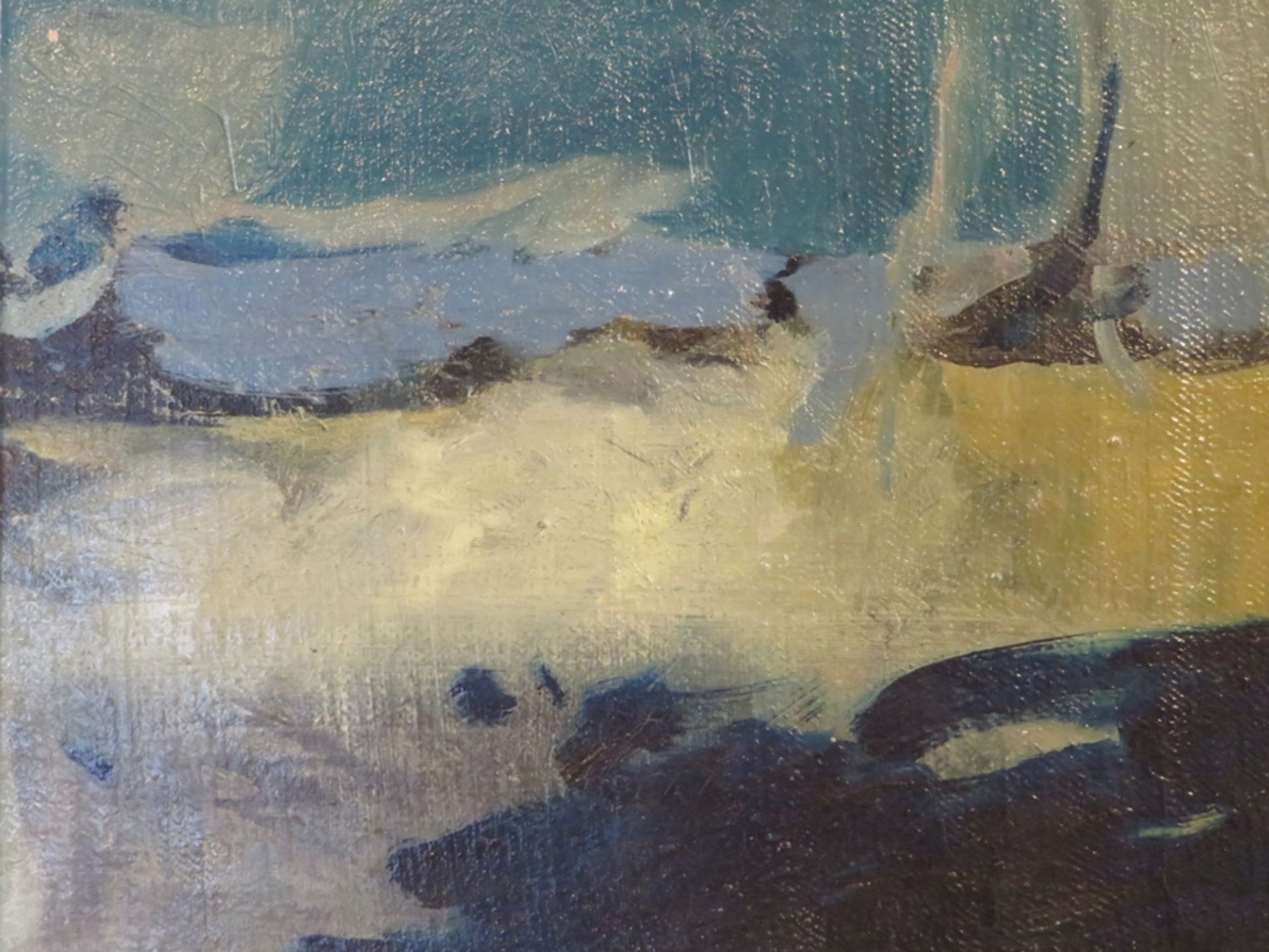 Unbekannt, 1. Hälfte 20. Jahrhundert, "Moderne Komposition in Blautönen", Öl/Leinwand, 31 x 25 cm, 
