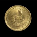 Goldmünze, 2 Rand, Südafrika, 1966, 916,7/000, 8 g, d 2,2 cm.