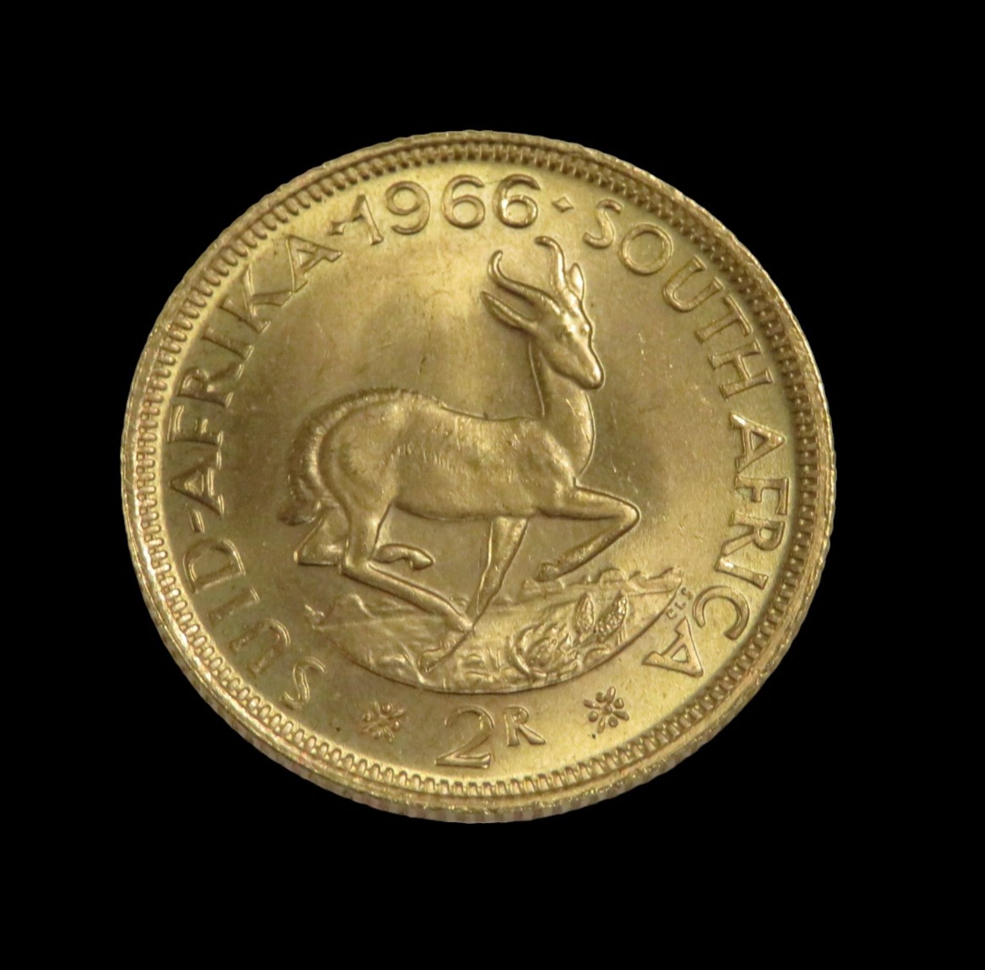 Goldmünze, 2 Rand, Südafrika, 1966, 916,7/000, 8 g, d 2,2 cm.