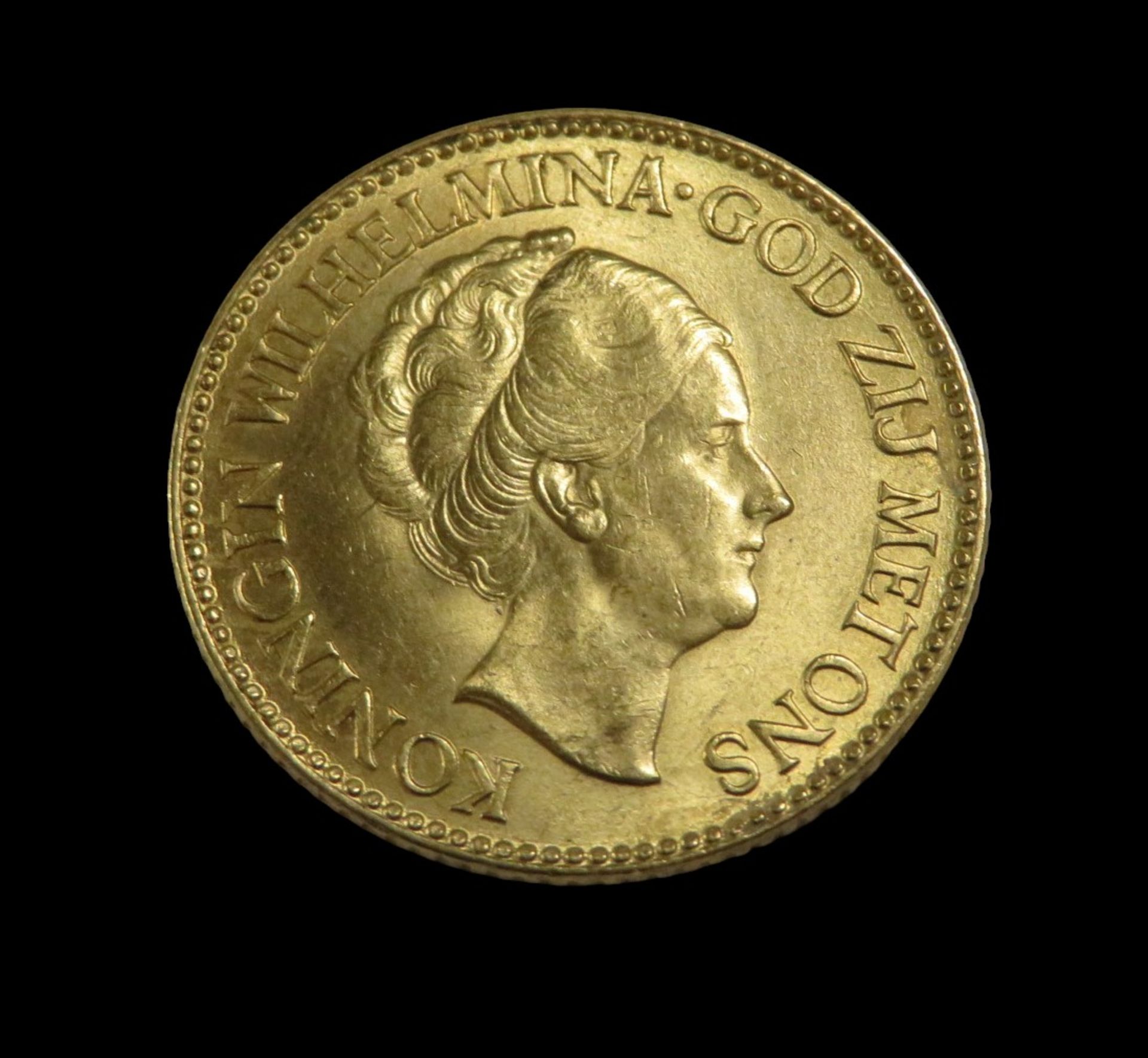 Goldmünze, Niederlande, 10 Gulden, Wilhelmina, 1933, Gold 900/000, 6,7 g, d 2,1 cm.